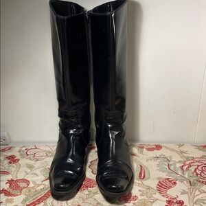 Kenneth Cole Money Penny Black Structured Leather Heeled Boots